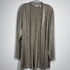 Susan Graver Womens Liquid Knit Open Cardigan Size 3X Metallic Gold Holiday Glam